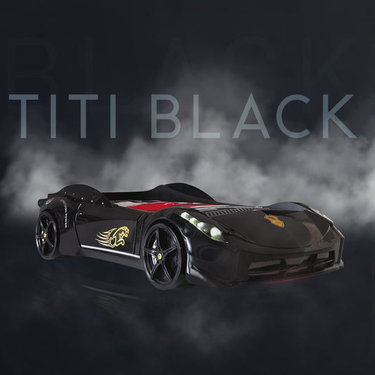 Black Racer Car Bed with LED Lights for Kids - Majestic Beds