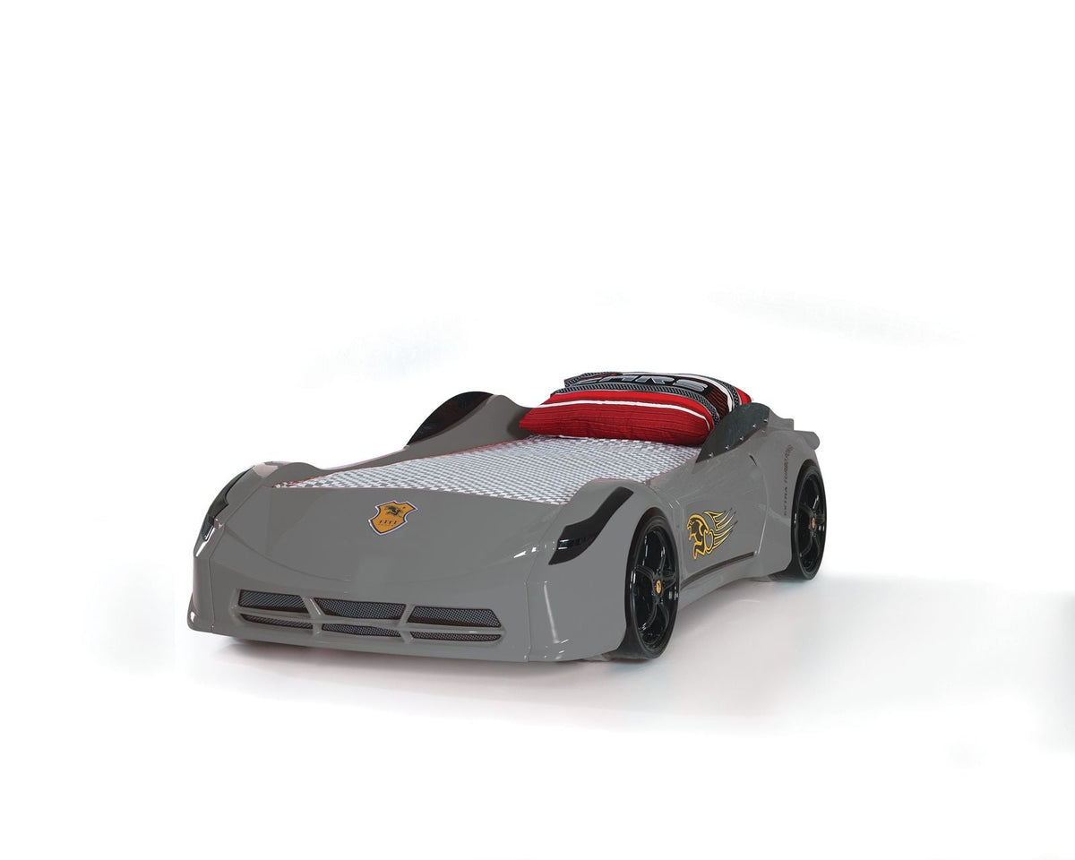 Grey Ferrari Race Car Bed for Kids - Majestic Beds