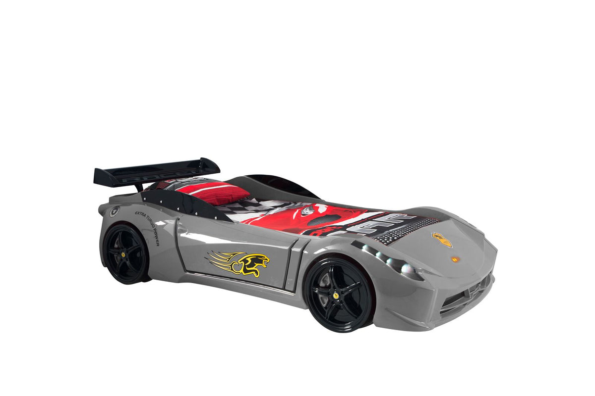 Grey Ferrari Race Car Bed for Kids - Majestic Beds