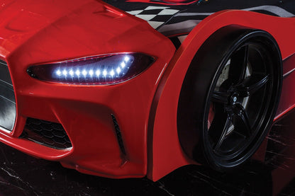 Kids’ Red Racing Car Bed with LED Headlights - Majestic Beds