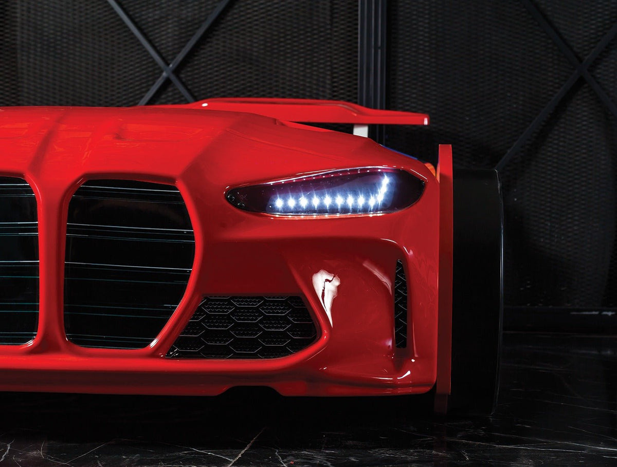 Kids’ Red Racing Car Bed with LED Headlights - Majestic Beds